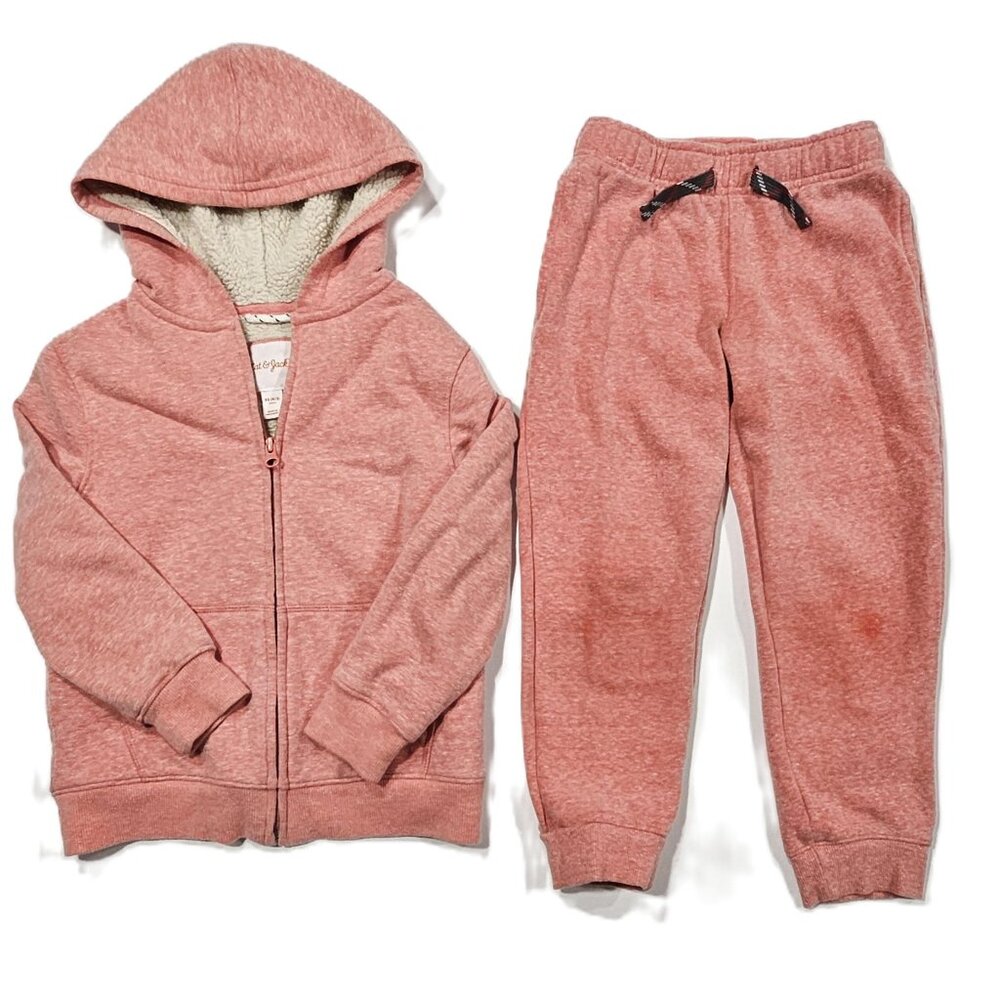 Cat & Jack Pink Sherpa Hoodie Jogger Set XS 4/5 2 Piece